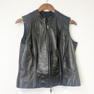 Vintage Leather Vest Black Zip Sleeveless Jacket
